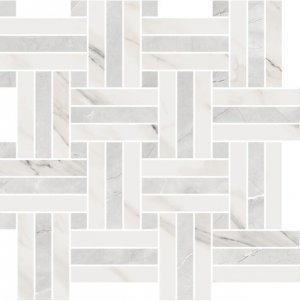 Extra Intreccio Lev. Pulpis Grey/Calacatta Select - dlaždice mozaika 30x30 šedá lesk