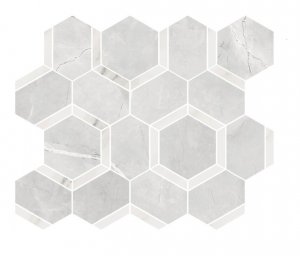Extra Esagona Lev. Pulpis Grey/Calacatta Scenic - dlaždice mozaika 39,2x34,5 šedá lesk
