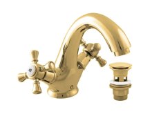 Morava retro Umyvadlová baterie s výpustí, ručka 3, zlatá