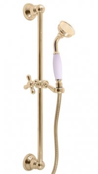 Sprchový komplet, zlatá, tyč 60 cm, hadice 150 cm