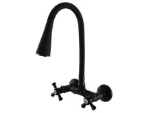 Morava retro Vodovodní baterie dřezová nástěnná s flexibilním ramínkem se sprchou, ručka 3, rozteč 100, černá matná