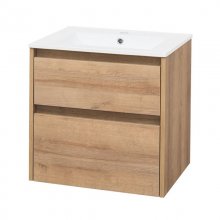 Opto, koupelnová skříňka s keramickým umyvadlem 61 cm, dub Riviera