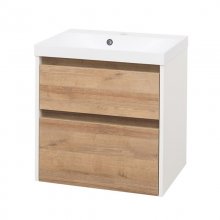 Opto, koupelnová skříňka s umyvadlem z litého mramoru 61cm, bílá/dub Riviera