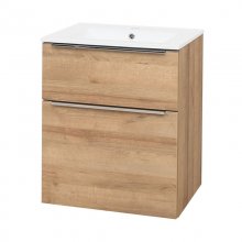 Mailo, koupelnová skříňka s keramickým umyvadlem 61 cm, dub Riviera, úchytka: chrom