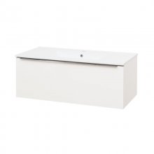 Mailo, koupelnová skříňka s keramickým umyvadlem 101 cm, bílá, úchytka: chrom