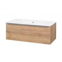 Mailo, koupelnová skříňka s keramickým umyvadlem 101 cm, dub Riviera, úchytka: chrom
