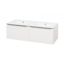Mailo, koupelnová skříňka s keramickým umyvadlem 121 cm, bílá, úchytka: chrom