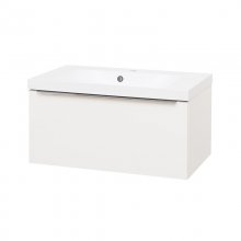 Mailo, koupelnová skříňka s umyvadlem z litého mramoru 81 cm, bílá, úchytka: chrom