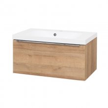Mailo, koupelnová skříňka s umyvadlem z litého mramoru 81 cm, dub Riviera, úchytka: chrom