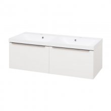 Mailo, koupelnová skříňka s umyvadlem z litého mramoru 121 cm, bílá, úchytka: chrom