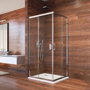 Sprchový kout, Lima, čtverec, 100x100x190 cm, chrom ALU, sklo čiré, posuvné dveře