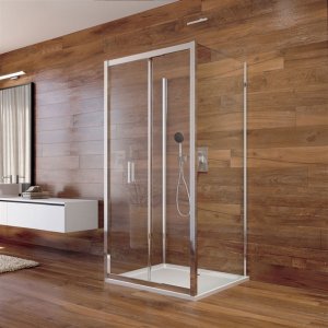 Sprchový kout, Lima, obdélník, 90x100x90x190cm, chrom ALU, sklo čiré, dveře posuvné, U-montáž