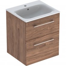 Nábytkový set umyvadla Geberit Selnova Square a skříňkou 55 cm, 2 zásuvky, ořech