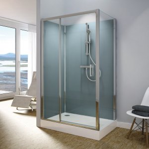 Modul 1400 TED+TOPF - kompletní sprchová kabina 90x90 cm, termostatická baterie, hlavová sprcha, jednokřídlé dveře