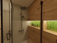 3D návrh - paneláková koupelna Fresh Moss