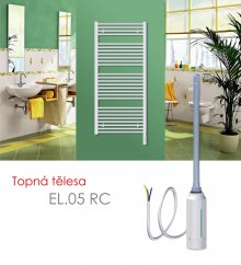 EL.05 RC 500 W elektrické topné těleso s regulátorem prostorové teploty a programem sušení, stříbrný lesk