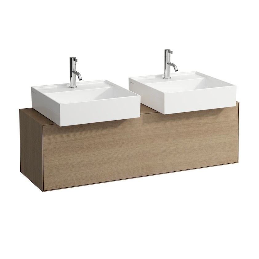 Boutique - skříňka pod umyvadlo, 2 výřezy 120x38, 1 zásuvka, světlý dub