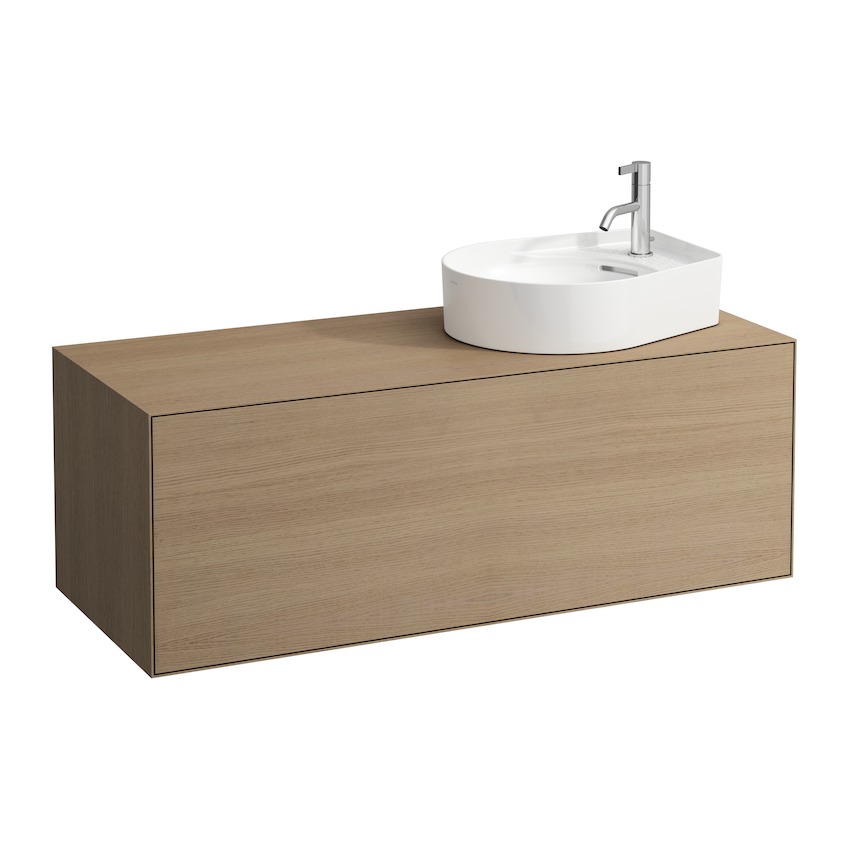 Boutique - skříňka pod umyvadlo, výřez vpravo 120x50, 1 zásuvka, světlý dub