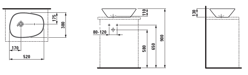 Náhled Palomba - umyvadlová mísa 52x38, bez otvoru pro baterii
