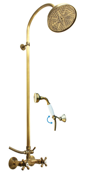 Vodovodní baterie sprchová Morava stará mosaz s hlavovou a ruční sprchou, ručka 1 MK181.5/3SM