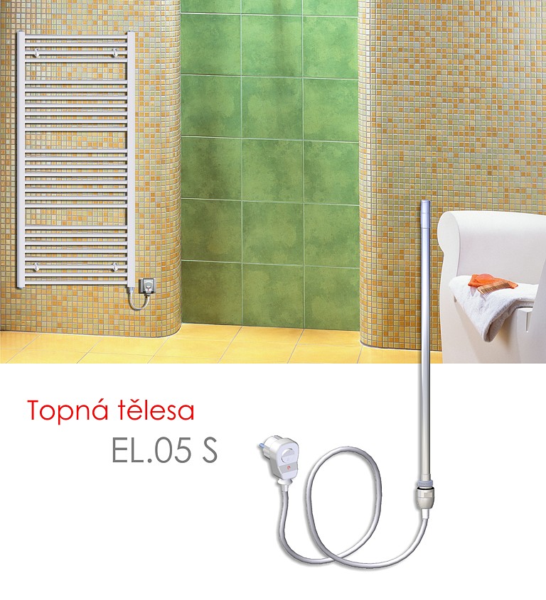 EL.05 S 1200 W elektrické topné těleso se spínačem a vidlicí, bílá