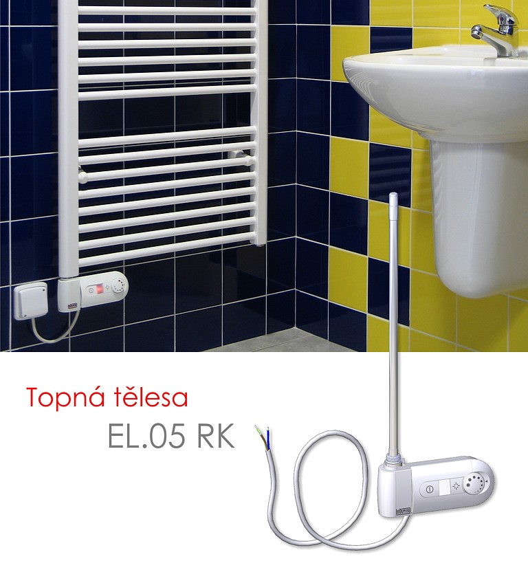 EL.05 RK 1200 W elektrické topné těleso s regulátorem prostorové teploty a programem sušení, bílá