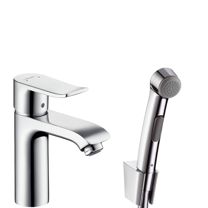 Hansgrohe Metris - páková umyvadlová baterie s ruční sprchou Bidette a sprchovou hadicí 160 cm 31285000