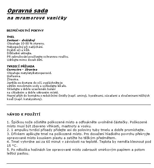 Opravná sada na mramorové vaničky