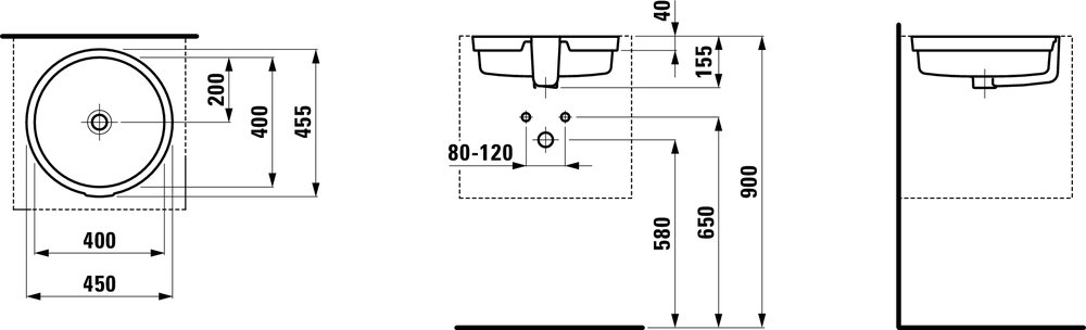 Náhled Living City - umyvadlo zápustné zdola 45x45, broušená horní hrana, ostatní povrch glazovaný, bílá