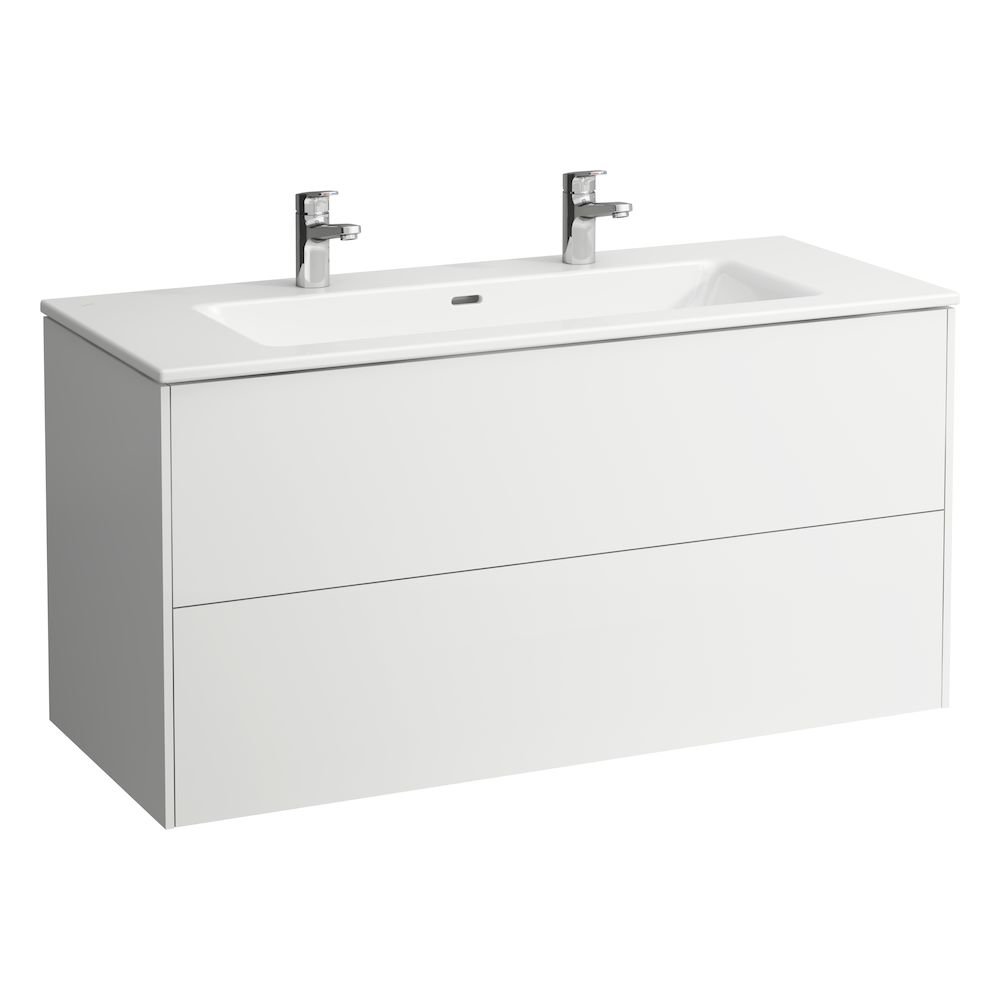 Base - skříňka 120x50 včetně umyvadla, 2 otvory pro 2 baterie, tmavý jilm