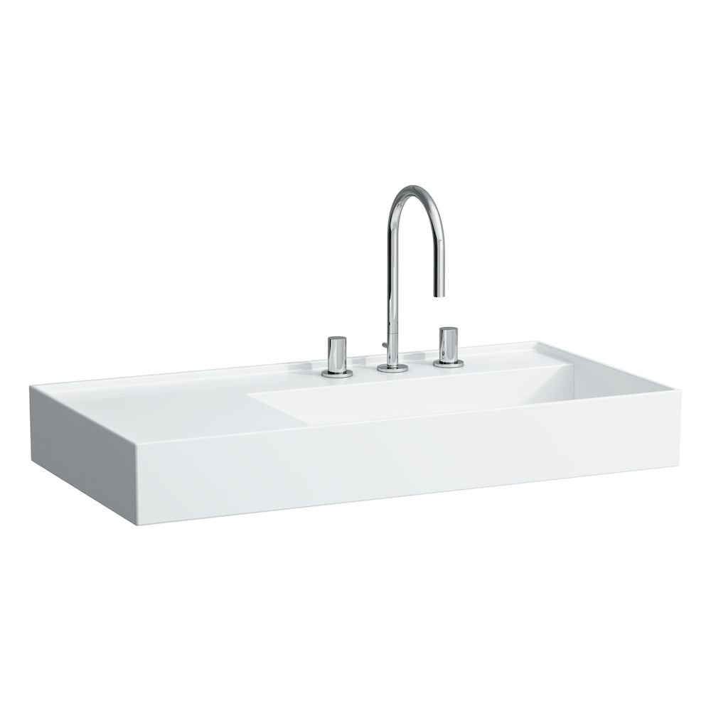 Kartell by Laufen - umyvadlo 90x46, odkládací plocha vlevo, otvor pro baterii, se skrytým odpadem H8103390001111