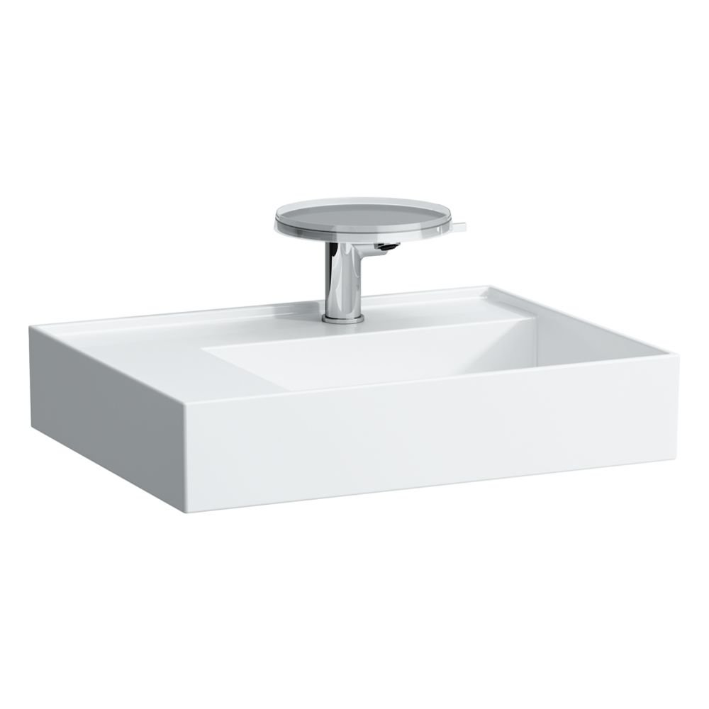 Kartell by Laufen - umyvadlo 60x46, odkládací plocha vlevo, broušená spodní část, otvor pro baterii, se skrytým odpadem H8183350001111