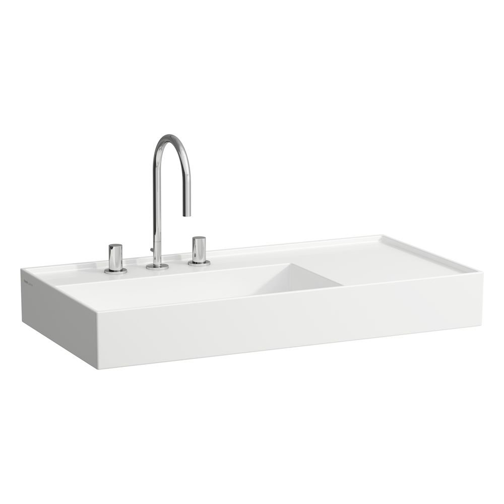 Kartell by Laufen - umyvadlo 90x46, odkládací plocha vpravo, otvor pro baterii, se skrytým odpadem H8103380001111