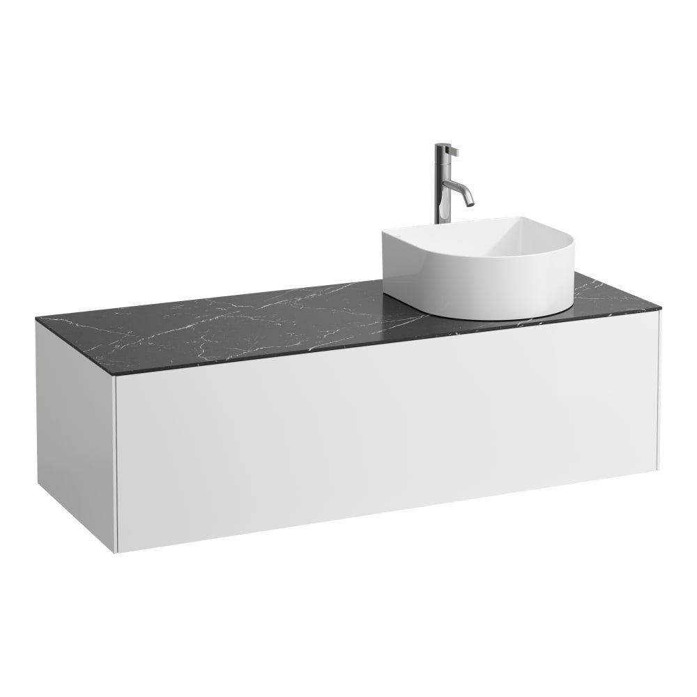 Sonar - skříňka 118x45 pod umyvadlovou mísu, 1 výřez vpravo, 1 otvor pro baterii, 1 zásuvka, bílá mat a nero marquina
