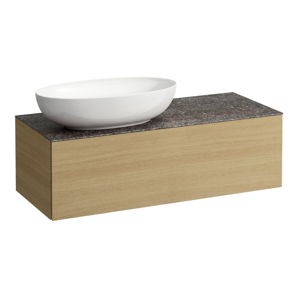 Alessi One - zásuvkový element 1200, s jednou zásuvkou, s výřezem vlevo, top Marrone Naturale vč. otvoru pro baterii, pro umyvadlo H818977/8, světlý dub