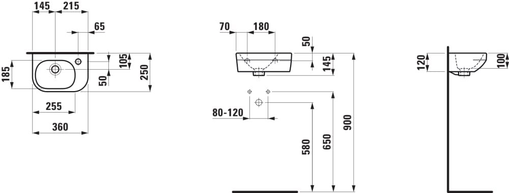 Náhled Lua - umývátko 36x25, s armaturní deskou vpravo, s přepadem