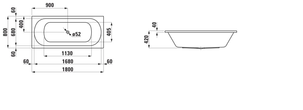 Náhled Lua - vana 180x80, vestavná verze, sanitární akrylát