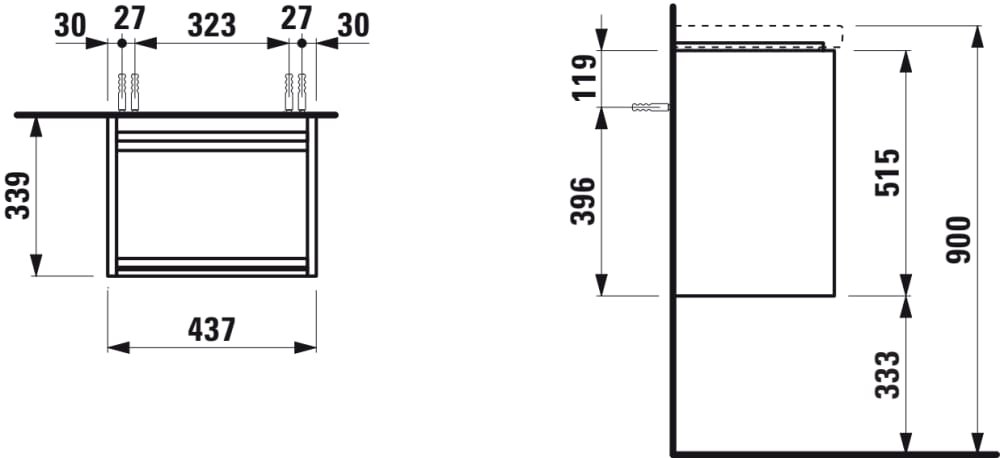 Náhled Lani - skříňka 43,5x34 pod umývátko H815081, 1 dvířka, panty vpravo, bílá matná