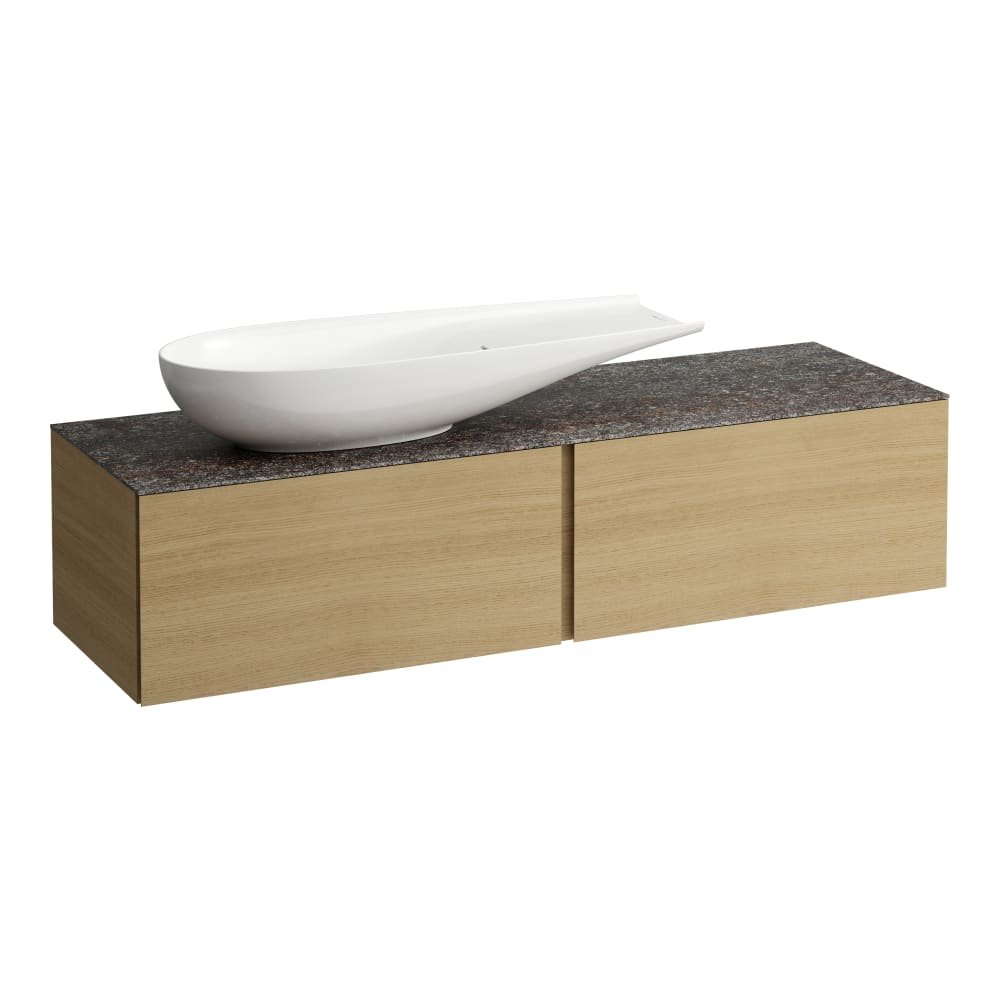 Alessi One - zásuvkový element 1600, se 2 zásuvkami, s výřezem vlevo, top Marrone Naturale vč. otvoru pro baterii, pro umyvadlo H818974, světlý dub