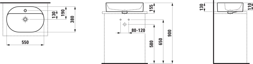 Náhled Savoy - umyvadlová mísa 55x38, otvor pro baterii, bílá