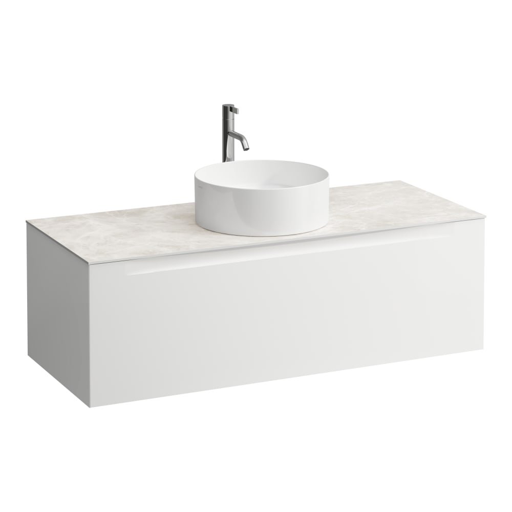 Náhled Arun - zásuvkový element 1200, s jednou zásuvkou, s výřezem uprostřed, s vrchní deskou Ardesia Bianca vč. otvoru pro baterii