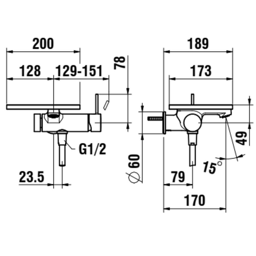 Náhled ADA - vanová podomítková páková baterie pro 1-bodový Simibox, s ruční sprchou a hadicí, včetně poličky bez otvoru, PVD černá/bílá lesk