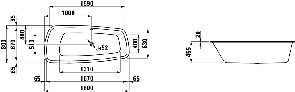 Náhled Palomba - vana 180x80, vestavná (k obezdění), okraj vany 2 cm