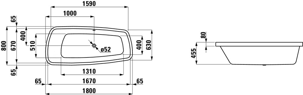 Náhled Palomba - vana 180x80, vestavná (k obezdění), okraj vany 8 cm
