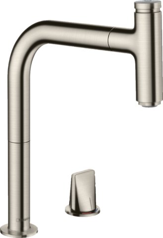 Hansgrohe Metris Select M71 - dvouotvorová kuchyňská páková baterie 200, vytahovatelný výtok, 1jet, sBox, nerez 73804800