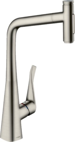 Hansgrohe Metris Select M71 - kuchyňská páková baterie 320, vytahovatelná sprška, 2jet, sBox, nerez 73816800