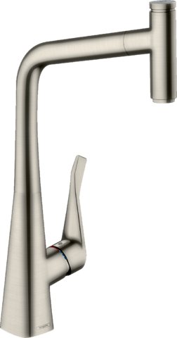 Hansgrohe Metris Select M71 - kuchyňská páková baterie 320, vytahovatelný výtok, 1jet, sBox, nerez 73803800