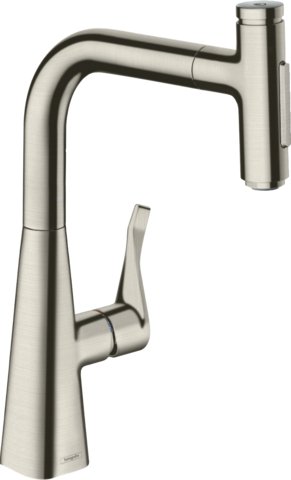 Hansgrohe Metris Select M71 - kuchyňská páková baterie 240, vytahovatelná sprška, 2jet, sBox, nerez 73817800