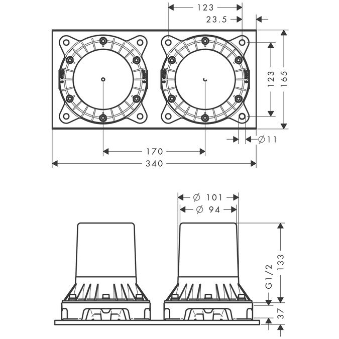 Náhled Základní těleso pro vanovou baterii se dvěma kohouty stojící na podlaze