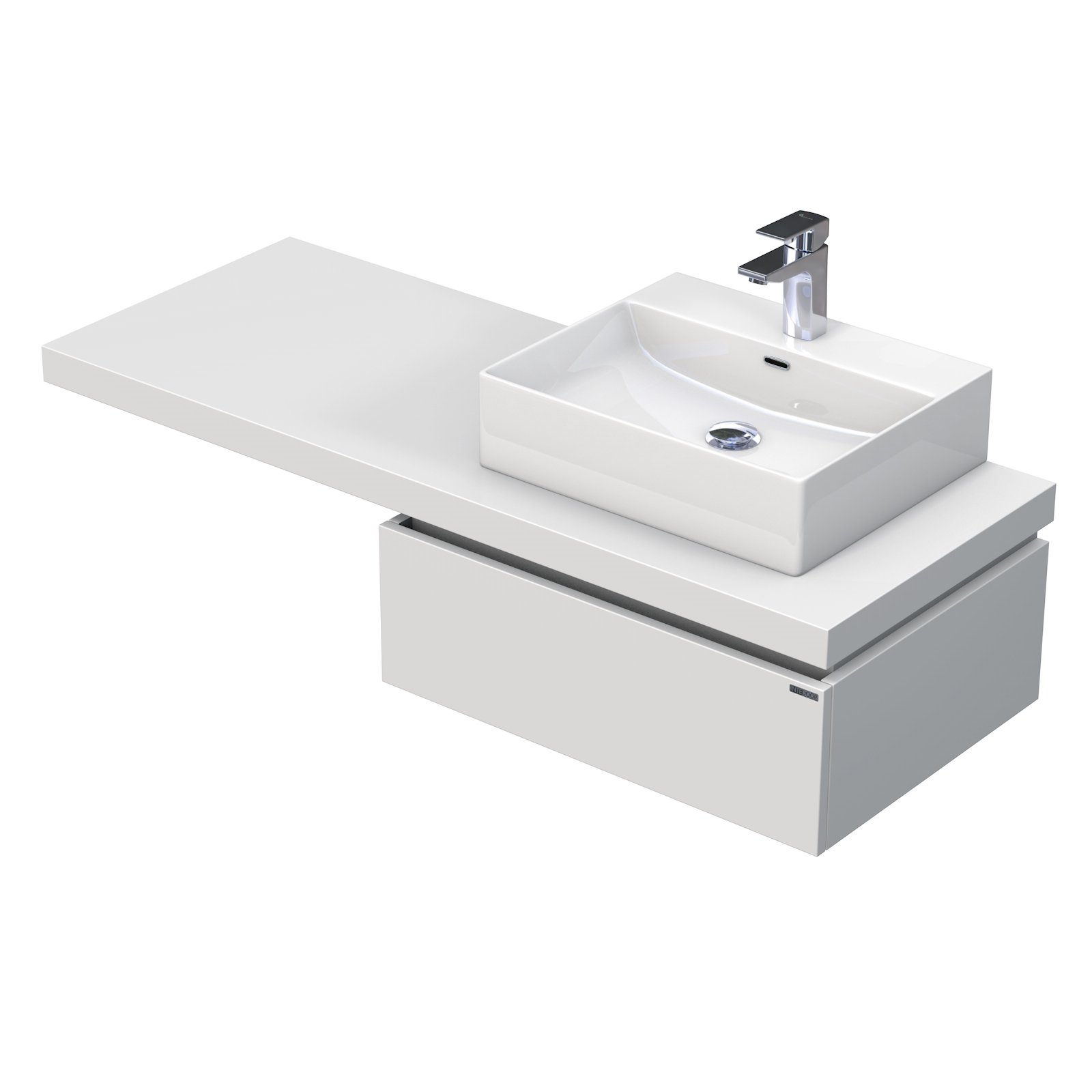 Desk New - skříňka 130 cm s umyvadlem na desku vpravo, 1 zásuvka, závěsná